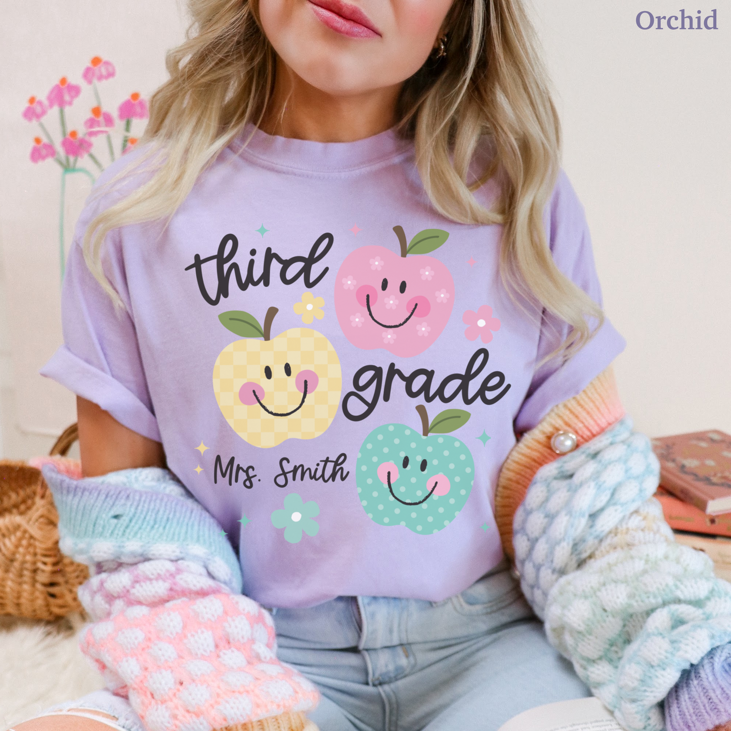 Personalized Apples Third Grade Teacher Shirt