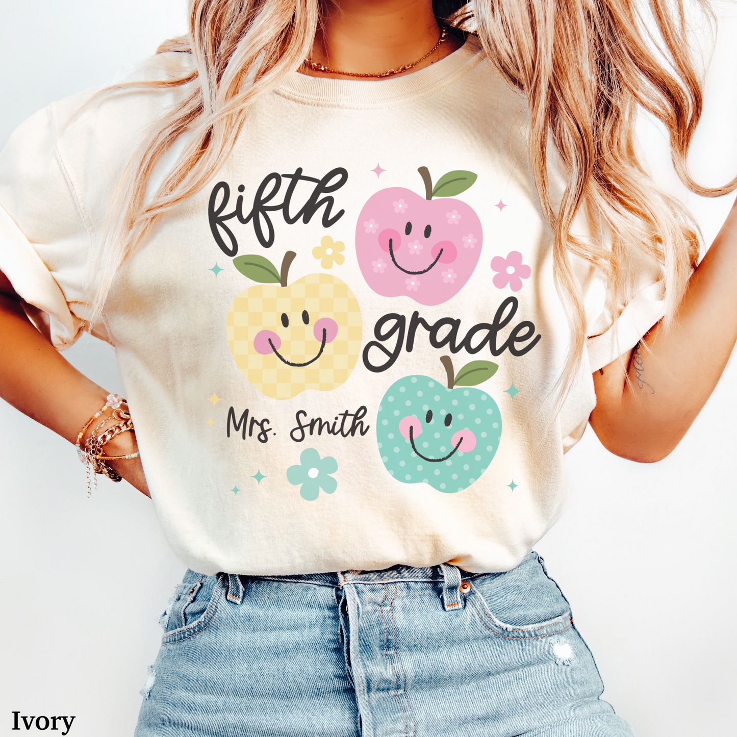 Personalized Apples Fifth Grade Teacher Shirt