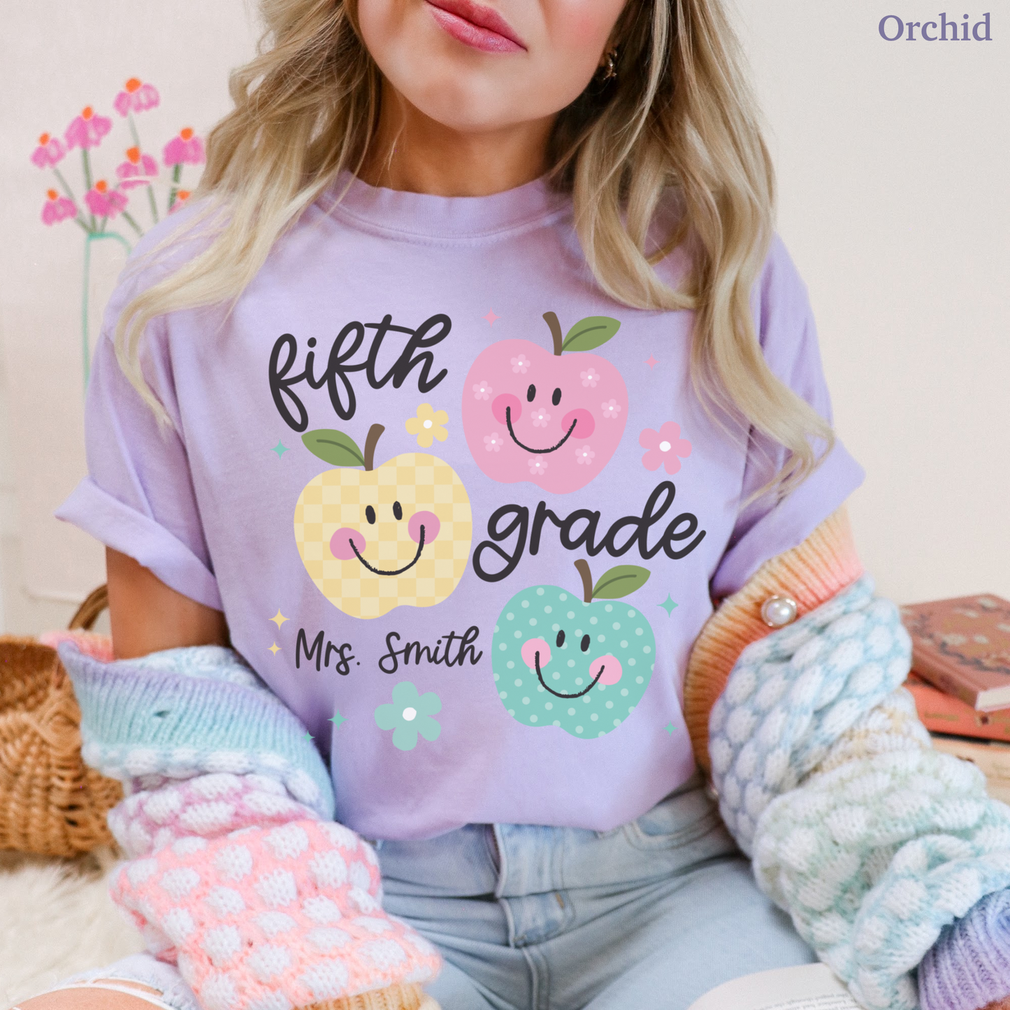 Personalized Apples Fifth Grade Teacher Shirt