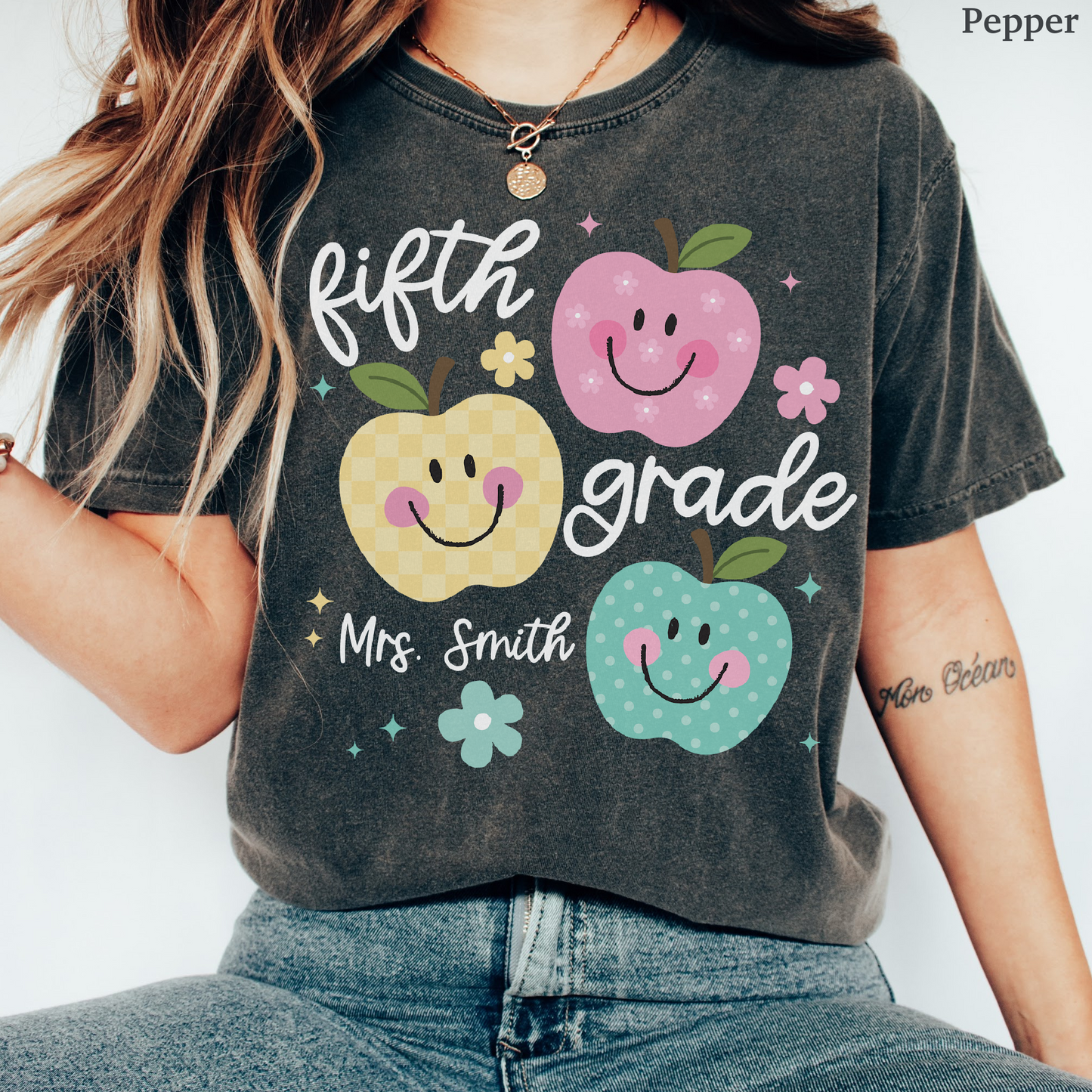 Personalized Apples Fifth Grade Teacher Shirt