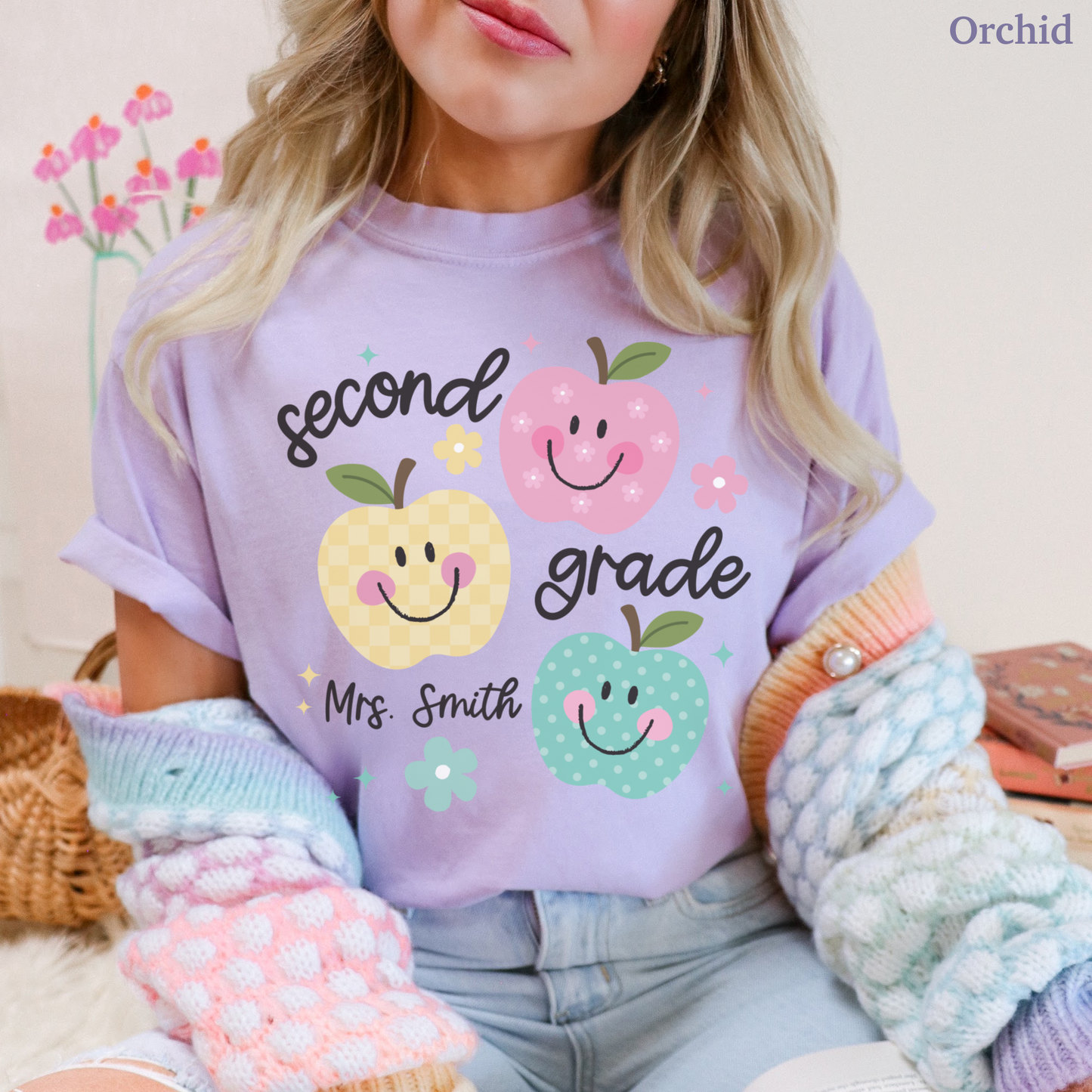 Personalized Apples Second Grade Teacher Shirt