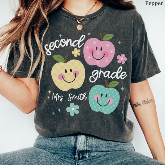 Personalized Apples Second Grade Teacher Shirt