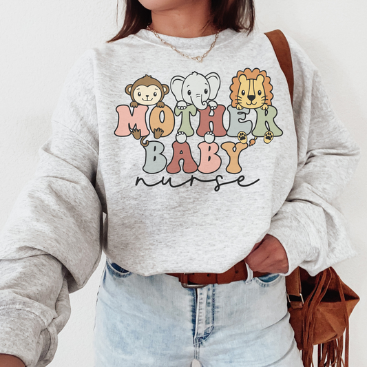 Safari Animals Mother Baby Nurse Sweatshirt