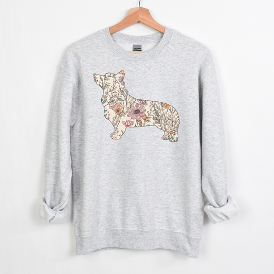 Floral Corgi Outline Sweatshirt