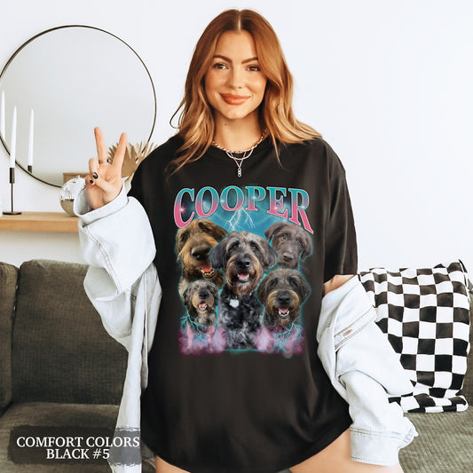Custom Pet Portrait T-Shirt – Vintage Bootleg Style Personalized Dog Shirt