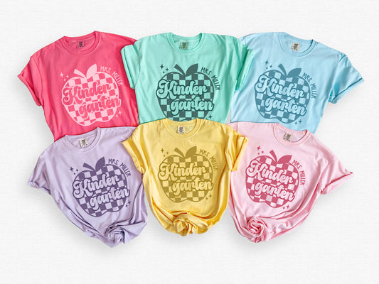 Personalized Checkered Apple Kindergarten Shirt