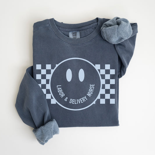 Checkered Smile Labor and Delivery Nurse Sweatshirt