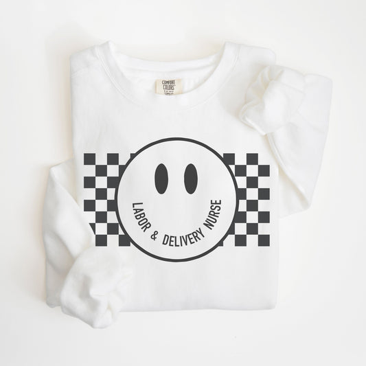 Checkered Smile Labor and Delivery Nurse Sweatshirt