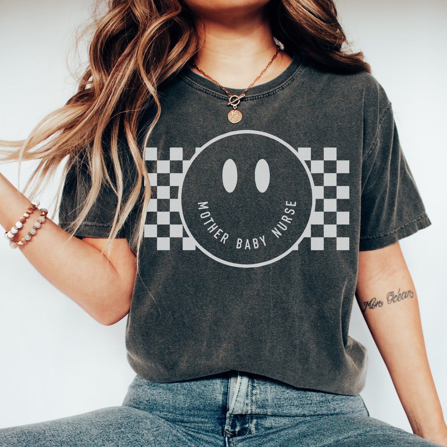 Checkered Smile Mother Baby Nurse Shirt