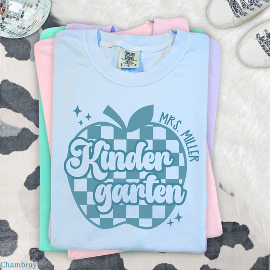 Personalized Checkered Apple Kindergarten Shirt