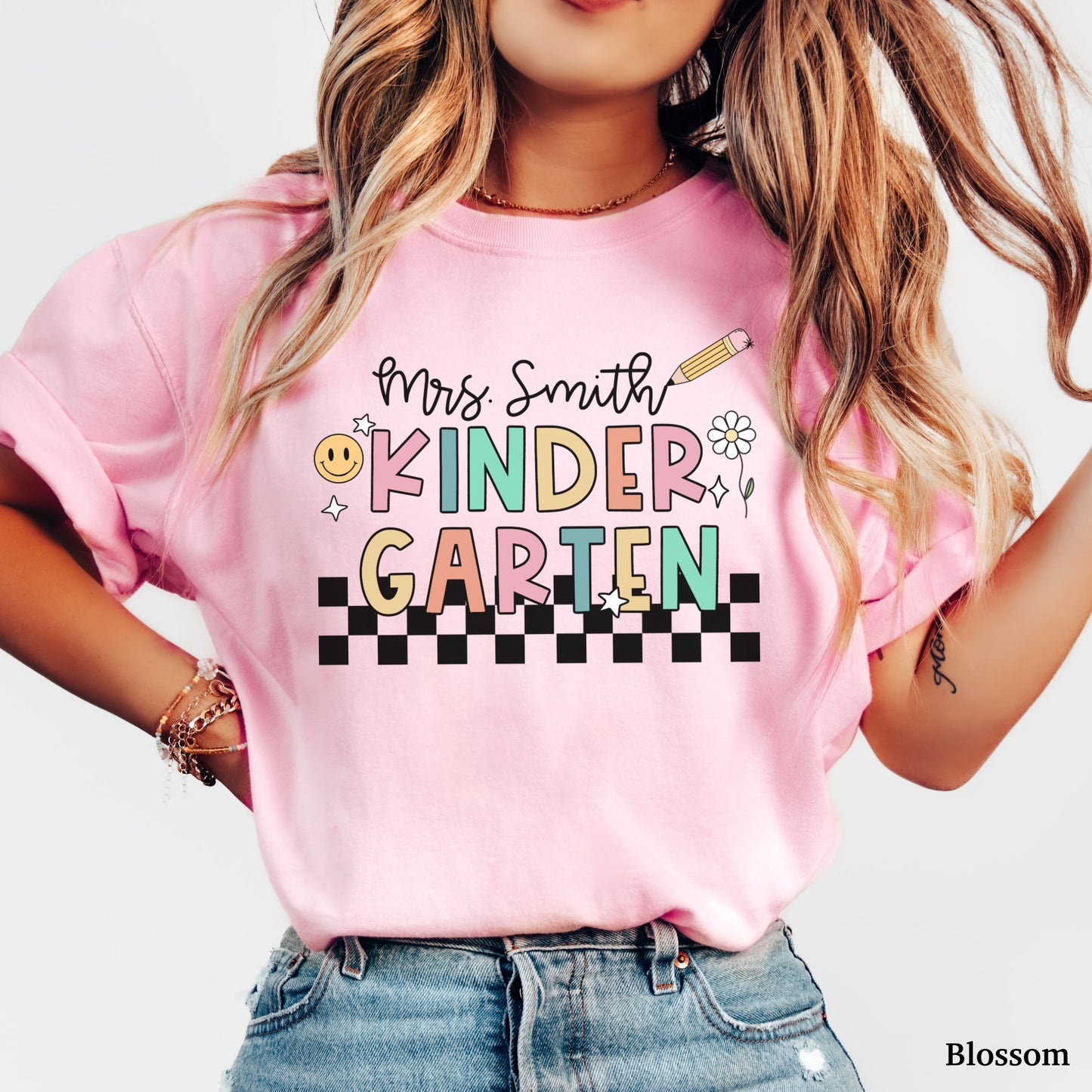 Checkered Kindergarten Custom Teacher Shirt