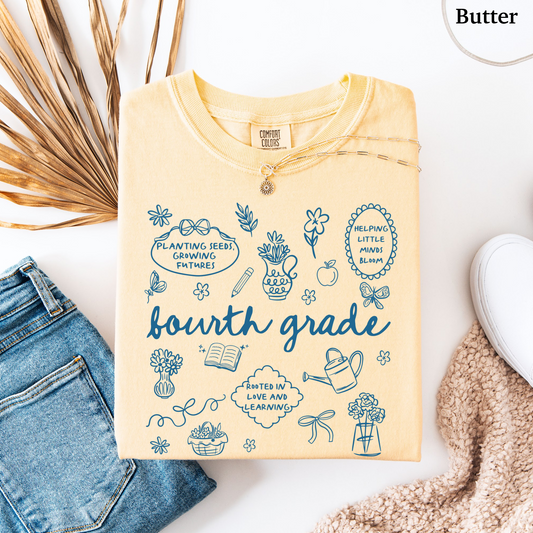 Cottagecore Fourth Grade Teacher Shirt