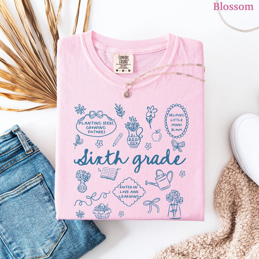 Cottagecore Sixth Grade Teacher Shirt