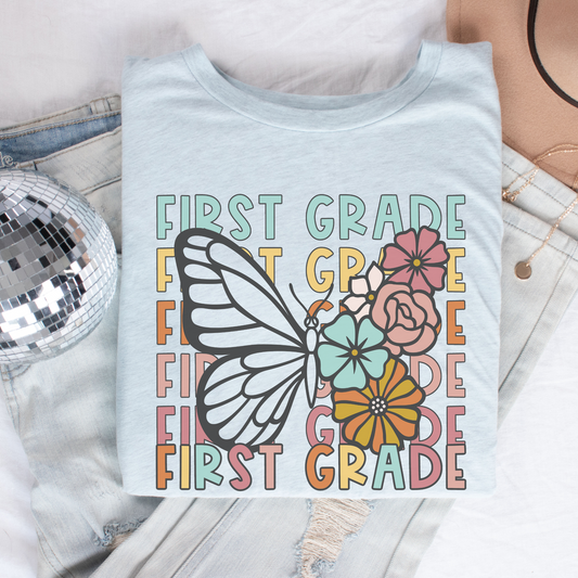 Butterfly Repeat First Grade Shirt