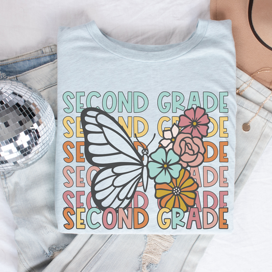 Butterfly Repeat Second Grade Shirt