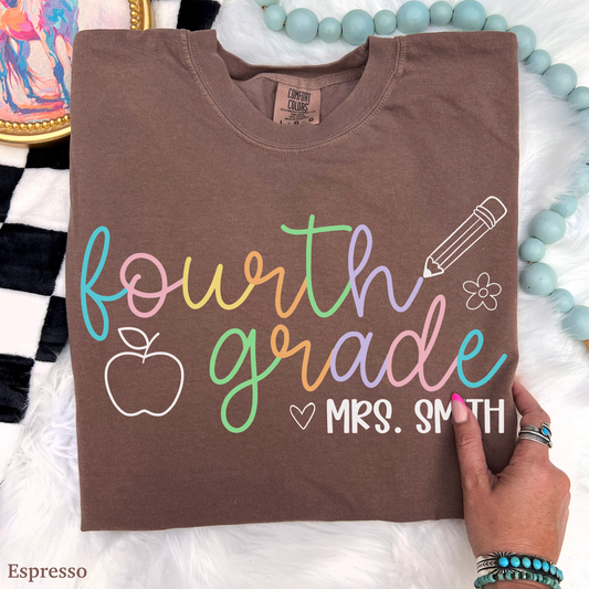 Pastel Pop Custom Fourth Grade Teacher Shirt