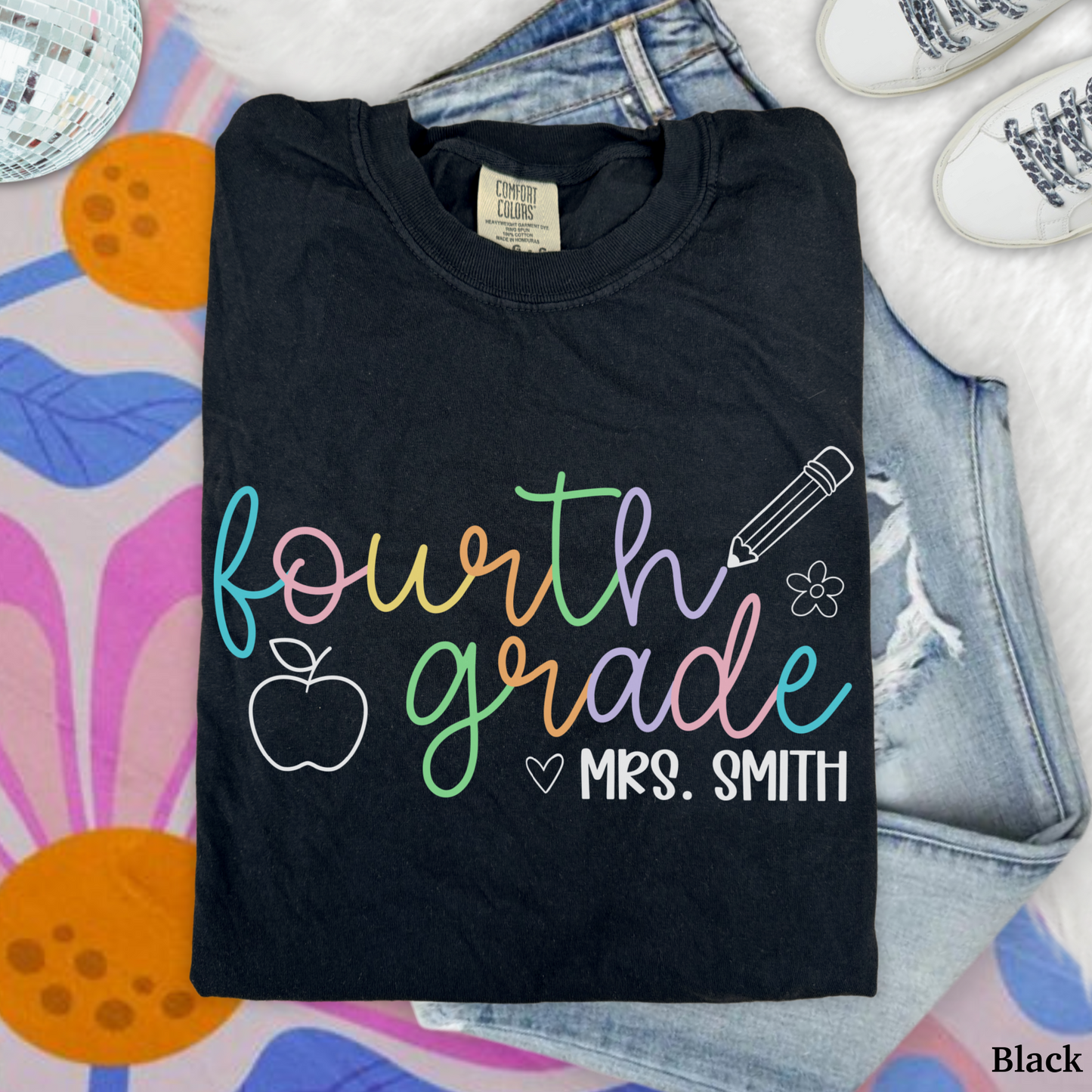 Pastel Pop Custom Fourth Grade Teacher Shirt