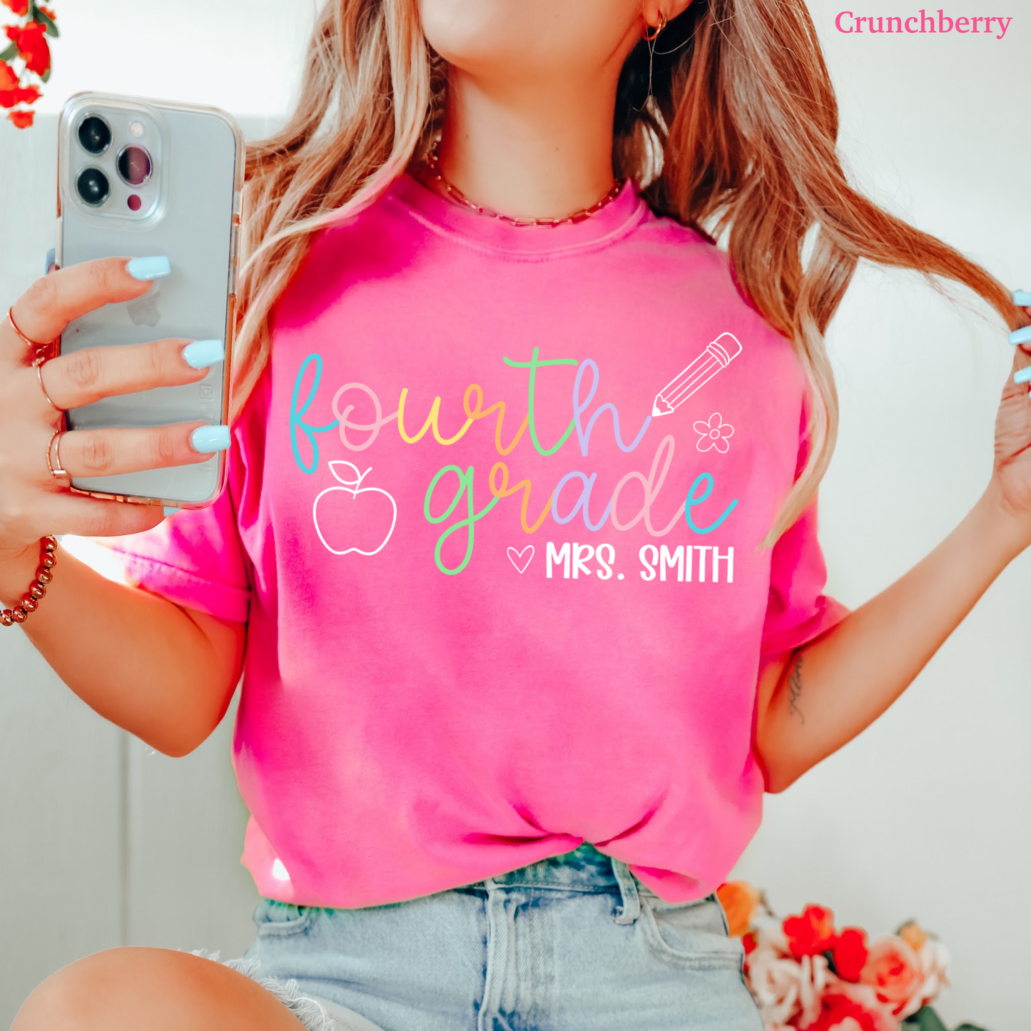 Pastel Pop Custom Fourth Grade Teacher Shirt