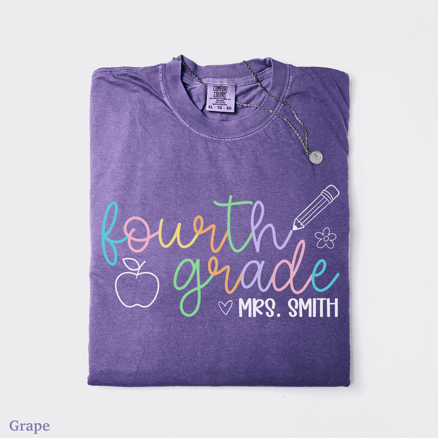 Pastel Pop Custom Fourth Grade Teacher Shirt
