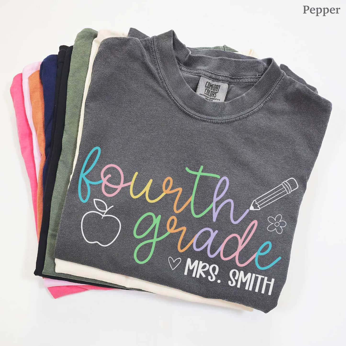 Pastel Pop Custom Fourth Grade Teacher Shirt
