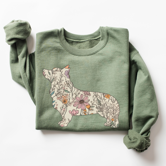 Floral Corgi Outline Sweatshirt