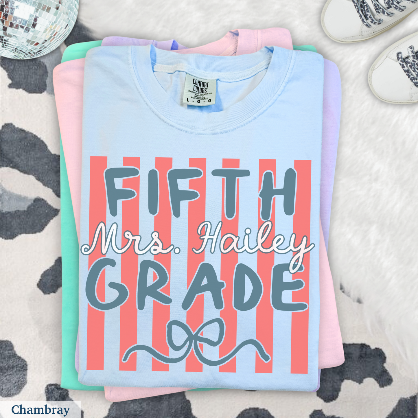 Custom Stripes Fifth Grade Teacher Shirt