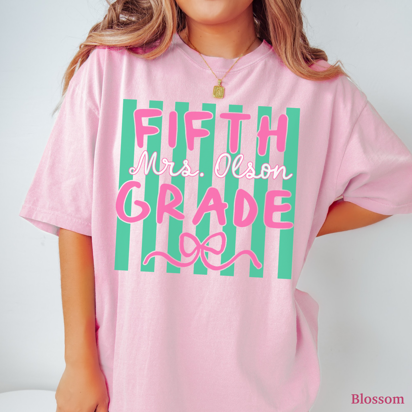 Custom Stripes Fifth Grade Teacher Shirt