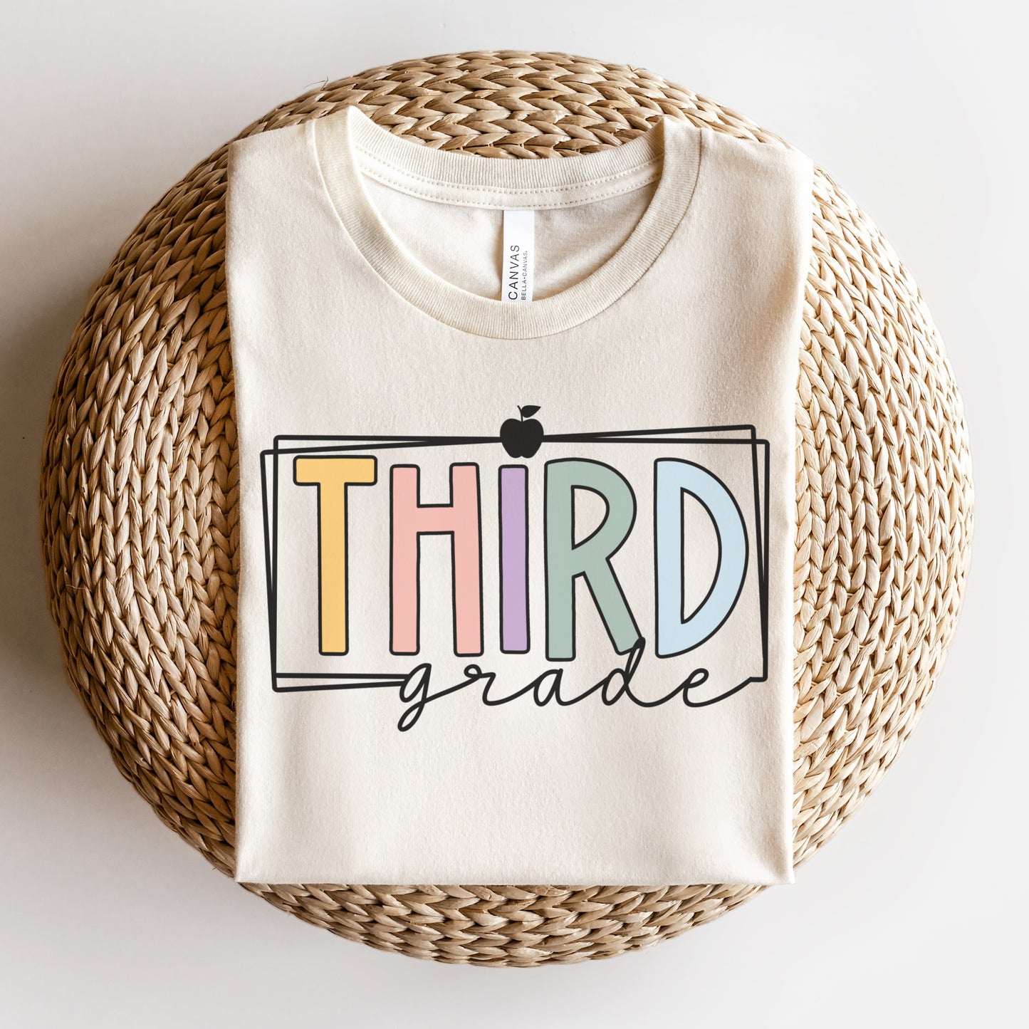 Third Grade Teacher Multicolor Font Apple with Border Natural Color