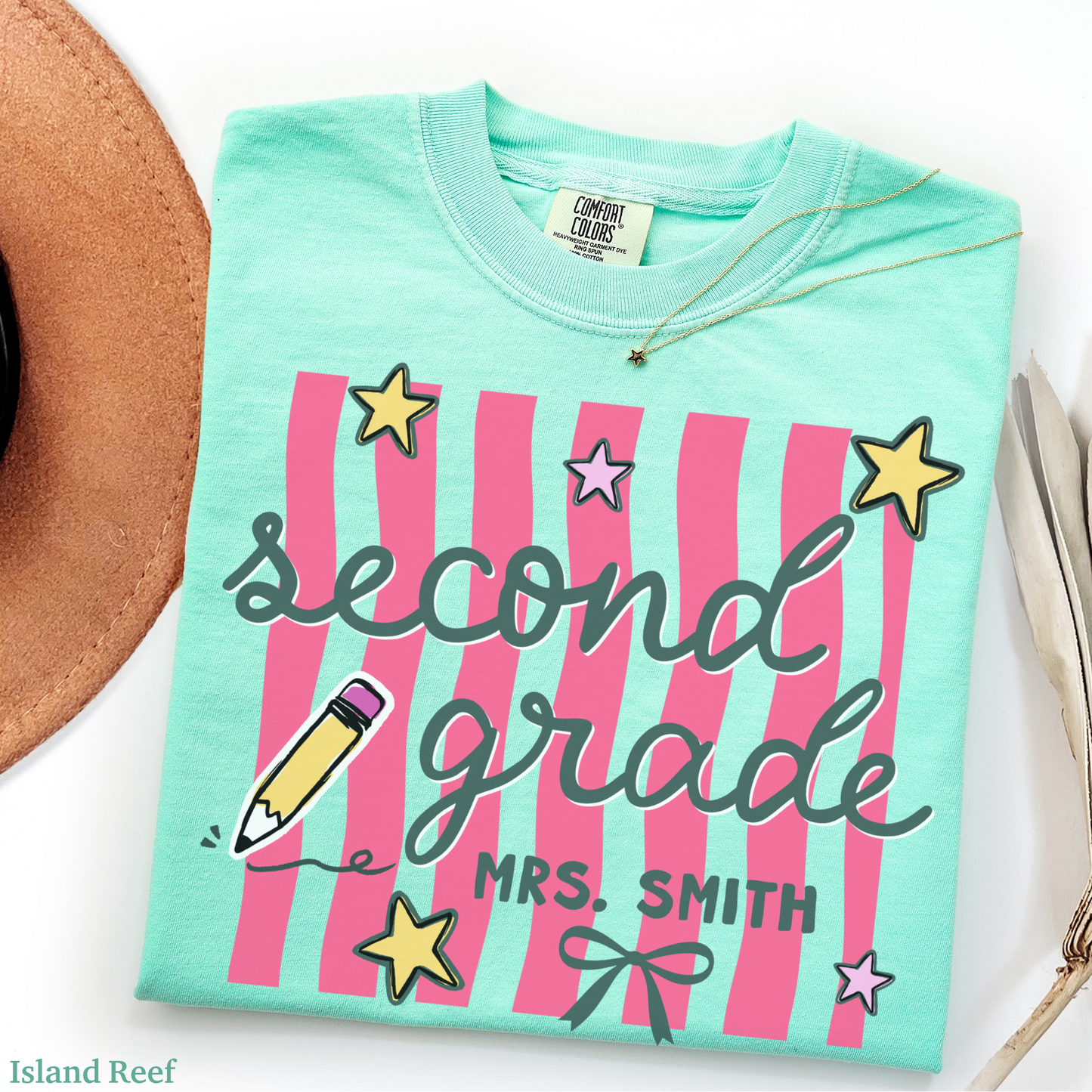 Wavy Stripes Custom Second Grade Teacher Shirt