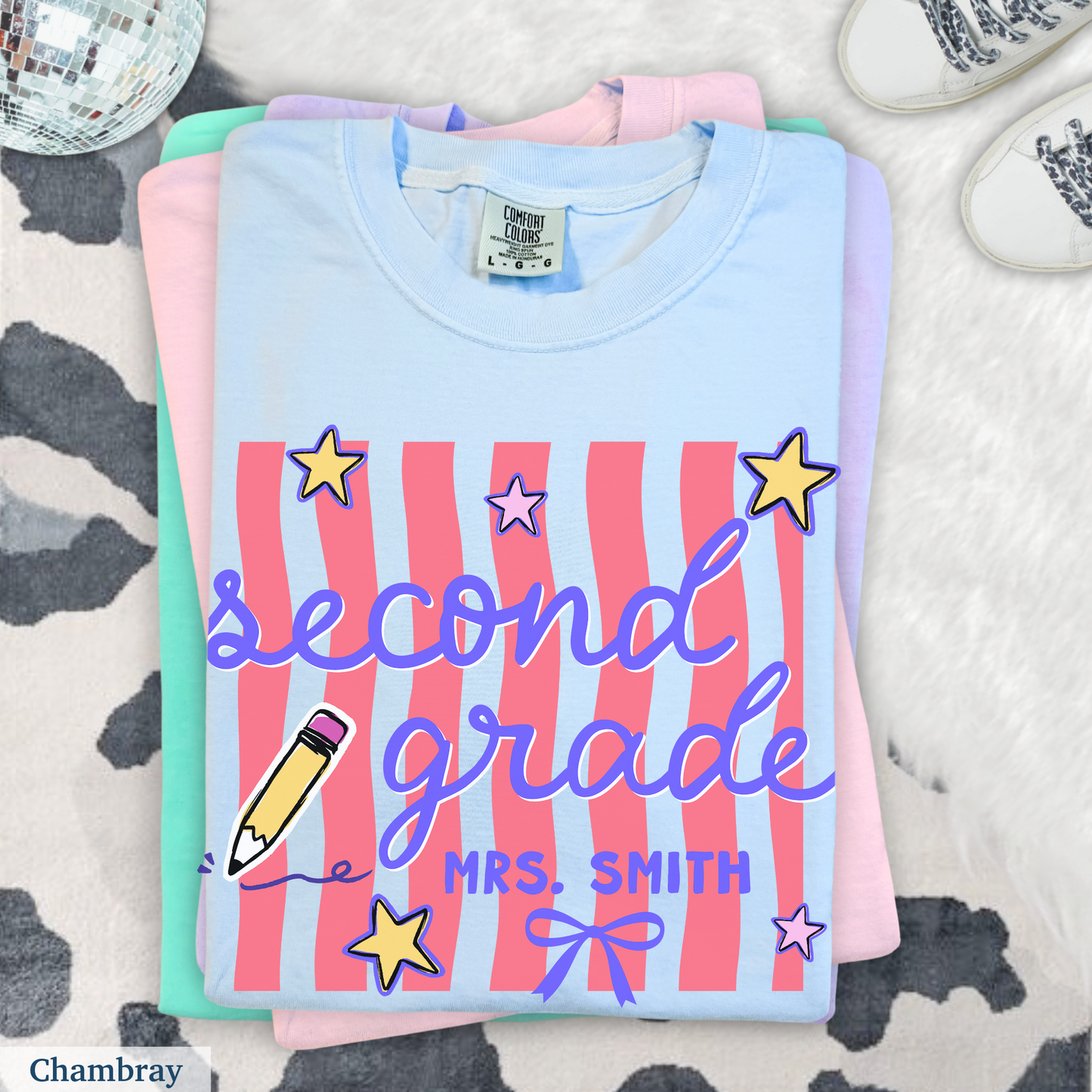 Wavy Stripes Custom Second Grade Teacher Shirt