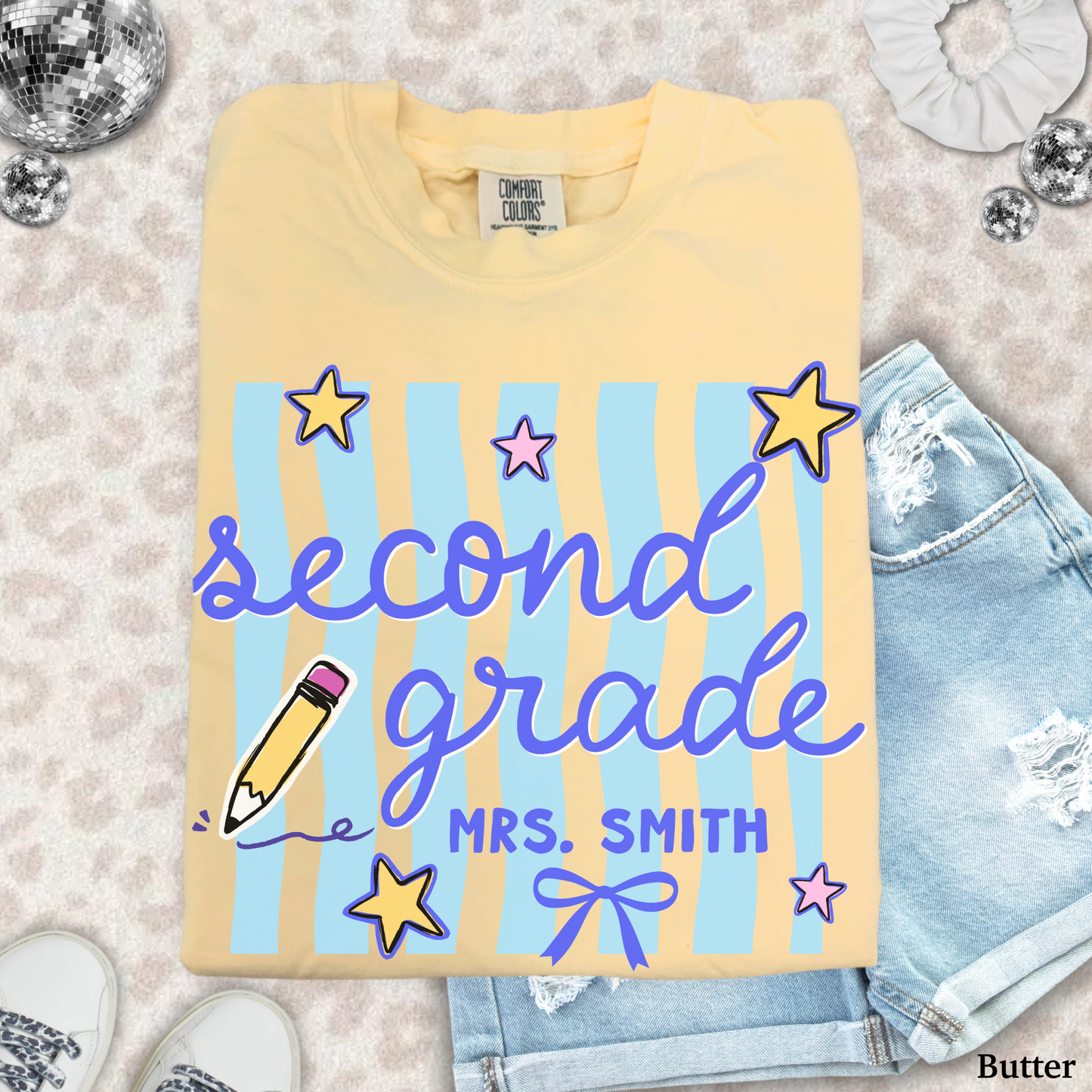 Wavy Stripes Custom Second Grade Teacher Shirt