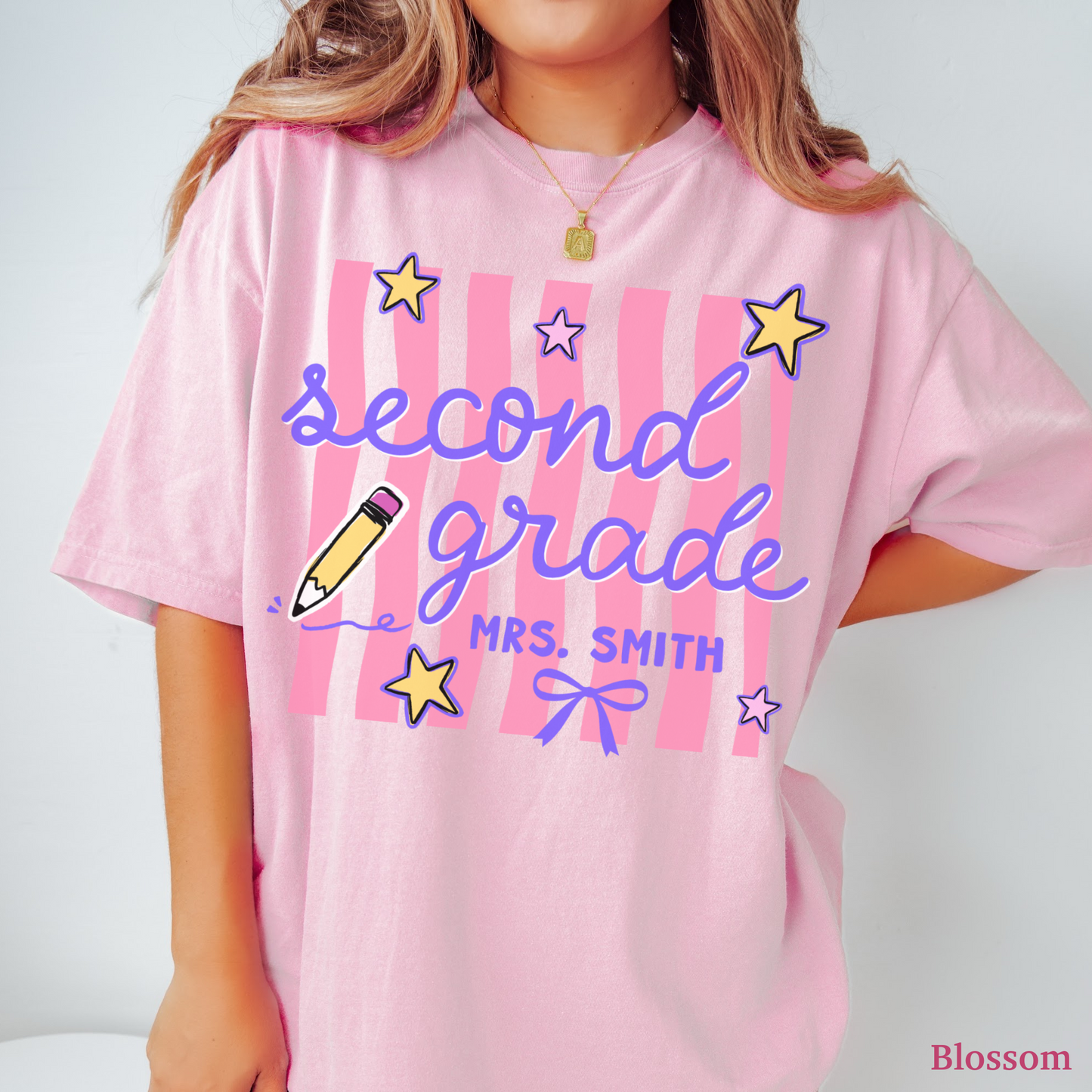 Wavy Stripes Custom Second Grade Teacher Shirt