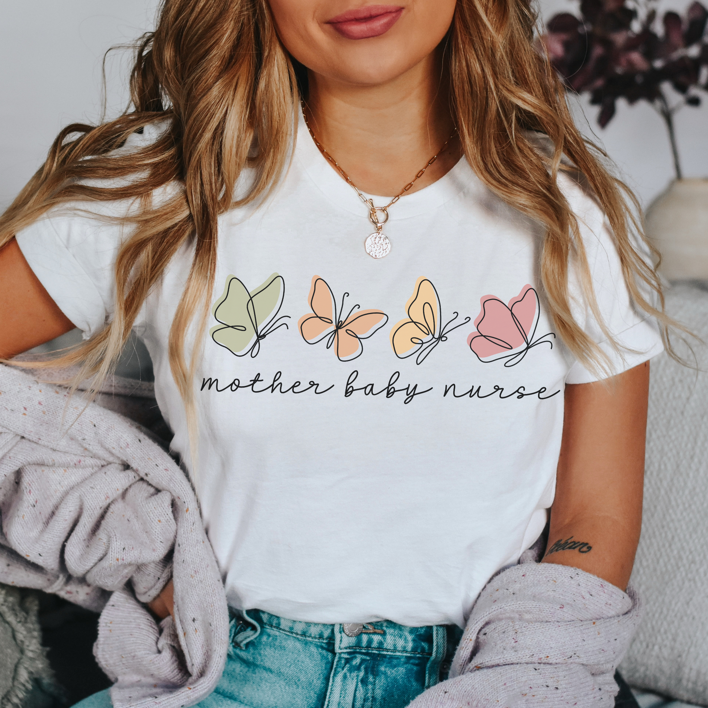 Butterflies Mother Baby Nurse Shirt