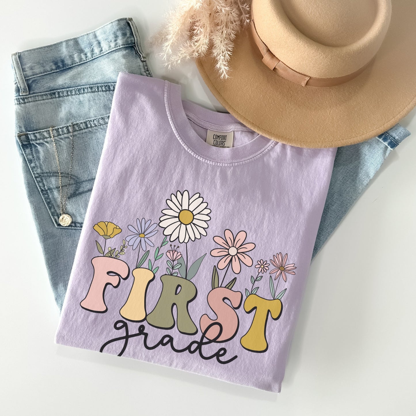 Comfort Colors® Orchid color Tshirt | First Grade Shirt | Wildflowers 